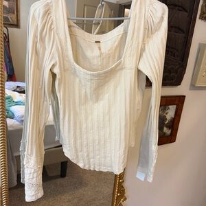 Free People Cream Long Sleeve Top